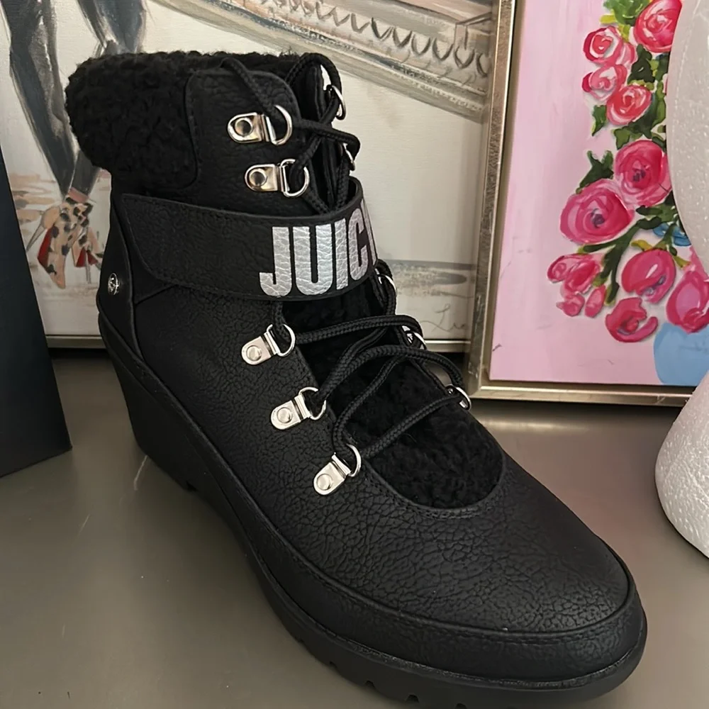 NWOT Juicy Couture Black Wedge Winter Boots J-Hastin Size 11